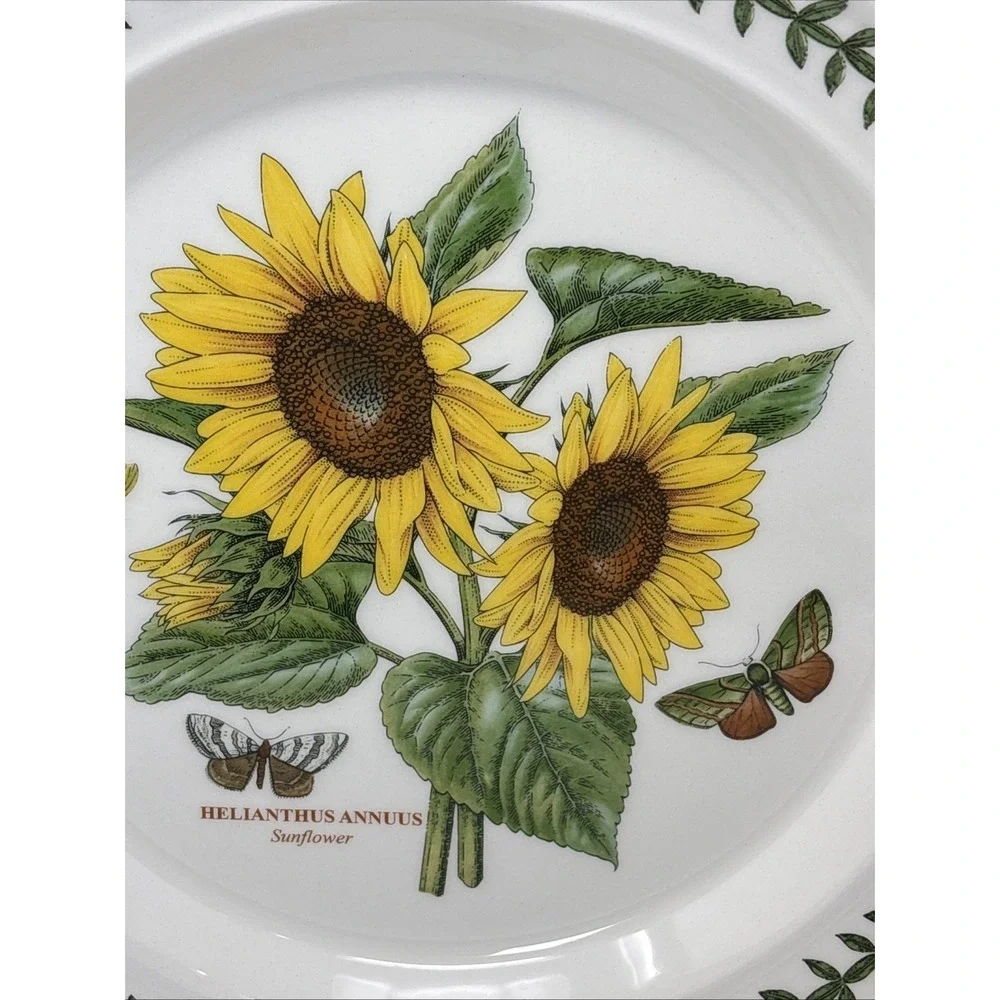 Portmeirion Botanic Garden Sunflower Motif Dinner Plate 10 inch Leaf Boarder - Picture 3 of 9